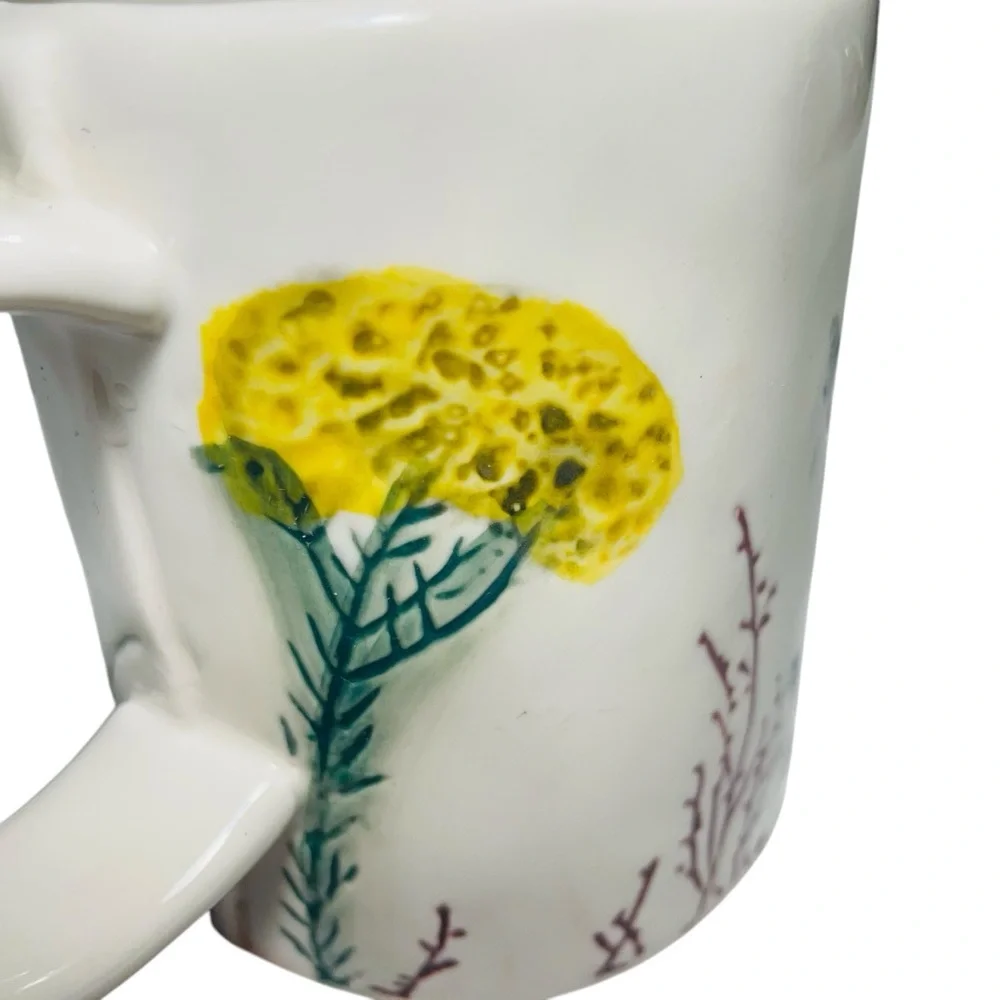 Floral Anthropologie Dagney Botanical Coffee Tea Stoneware Mug - White